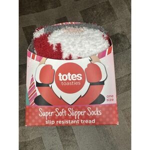 Totes Toasties Slipper Socks Womens One Size Red Gnome Super Soft Slip Resistant